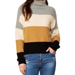 Striped Turtleneck Sweater in Gray, Cream, Tan, and Black